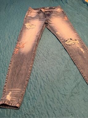Envision Studio Skinny Distressed Women's Jeans with Embroidered Det